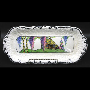 Antique Ridgways England Ceramic Sandwich Tray, "Rustic Cottage" 12.5" Long