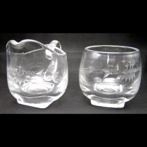 Engraved Crucifixion Crosses at Calvary - Glass Cream & Suger - Vintage Glass