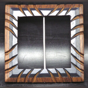 Vintage Art Deco Carved Rosewood & Dark Blue Bakelite Belt Buckle, 3" square