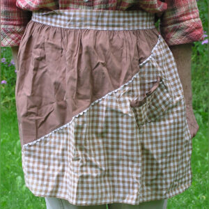 Vintage Handmade Brown Gingham Half Apron w pocket
