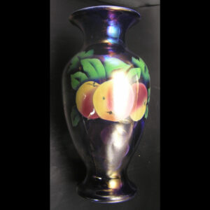 English Deep Blue/Purple Lustre Vase w Peaches and Grapes - early 20th C - Signed - was 59.95