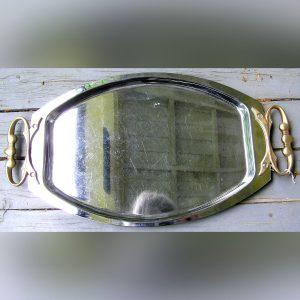Mid Century Kromex USA Tray, Brass Tone Handles, 17.5" Long