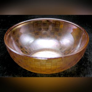 Marigold Lustre 4.25" Carnival Glass Bowl - Hazel Atlas Checkers Pattern - 1930s