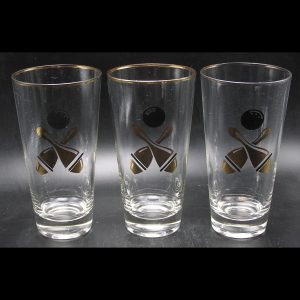 set/3 Vintage Mid Century Gold & Black Bowling Pins /Ball Bar Glasses / Tumblers