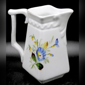 Antique Porcelain Elegant Hand-Painted, 4-Sided Pitcher, 5"