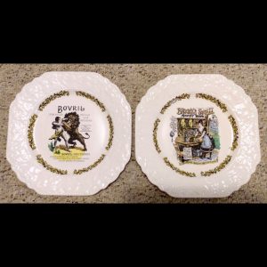 Pair Vintage Collector Plates w Antique Repro Ads for Bovril & Brooke's Monkey Brand Soap