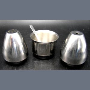 Mid Century 4 pc Stainless Steel Empire Made S & P, Mustard Pot, Spoon