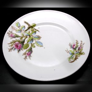 set/6 Antique Victoria Austria Porcelain B&B Plates - Pink Wild Roses c.1910